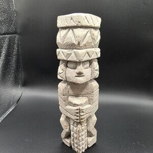 Mayan Toltec Warrior Statue 9 Inch Tall - Hand Carved - Replica Mexican Folk Art